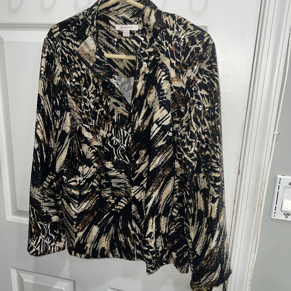 JM Collection Zebra Print‎ Jacket Large sparkle unique beautiful 440